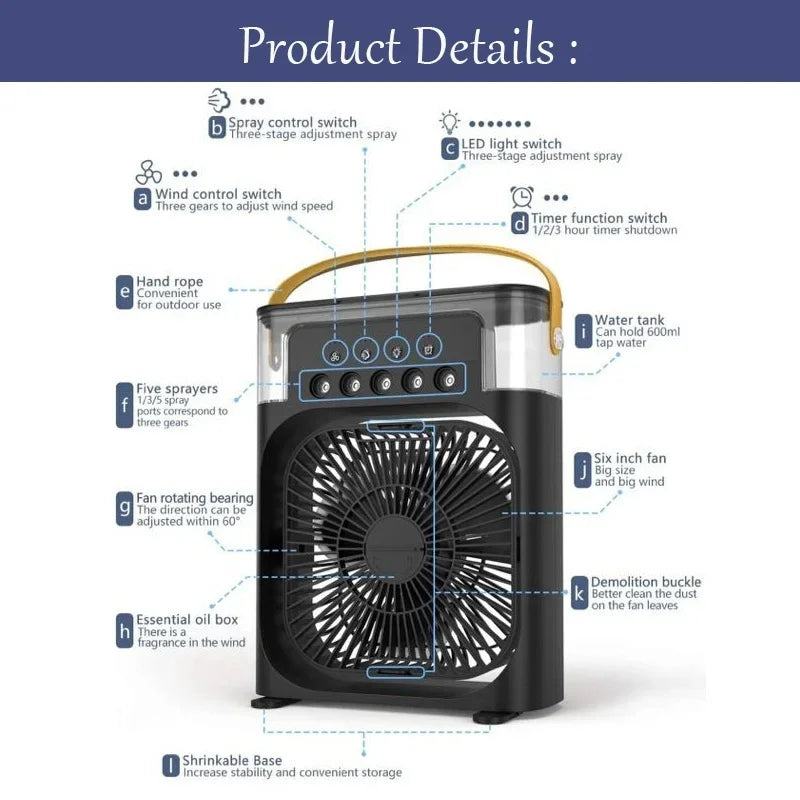 MINI PORTABLE MIST COOLER - 1PC PORTABLE COOLER WITH 5 MIST PORTALS AND 60° OF ADJUSTMENT