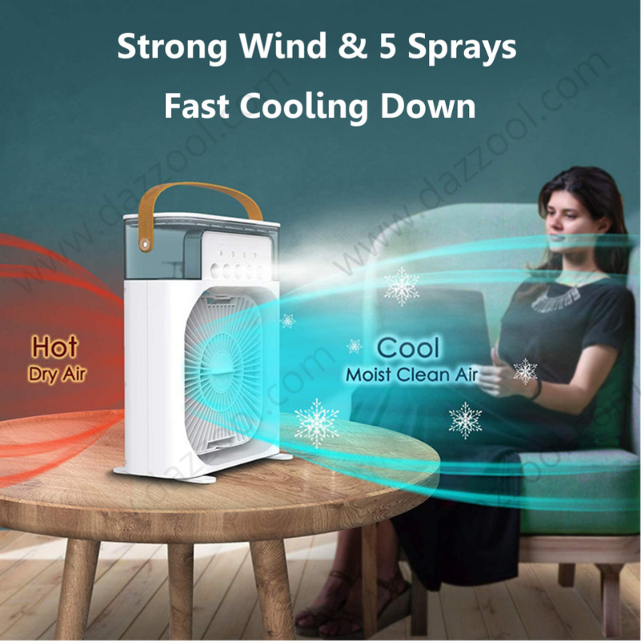 MINI PORTABLE MIST COOLER - 1PC PORTABLE COOLER WITH 5 MIST PORTALS AND 60° OF ADJUSTMENT